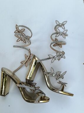 Wild Diva Gold Rhinestone Floral Wrap Sandals